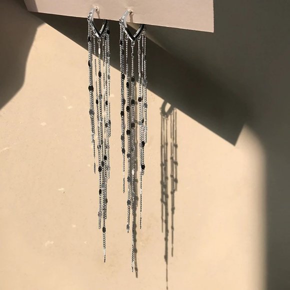 #NEW 925 Sterling Silver Chain Drop Hoop Earrings - Picture 3 of 10